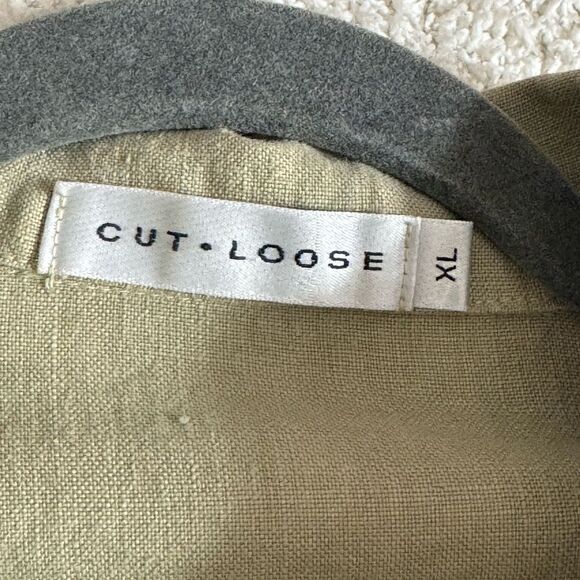 Cut loose Top womens Size XL button up linen shirt olive green Tunic minimalist - Picture 8 of 10